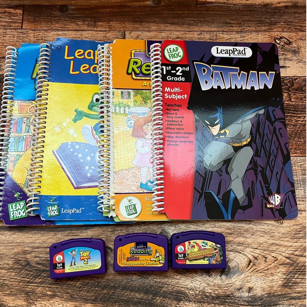 Leapfrog Leap Pad 4 Books and 3 Cartridges Toy Story Batman Reading Learning